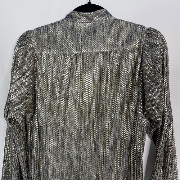 Anthropologie Sabina Musayev XS Gold Agatha Tie Neck Metallic Dress Long Sleeve - Picture 8 of 13